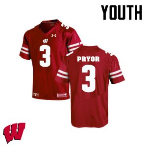 Youth Wisconsin Badgers NCAA #3 Kendric Pryor Red Authentic Under Armour Stitched College Football Jersey XJ31N72LV